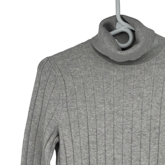 Talbots Small Petite Gray Ribbed Cotton/Nylon/Rayon/Spandex Turtleneck Sweater - Picture 3 of 9